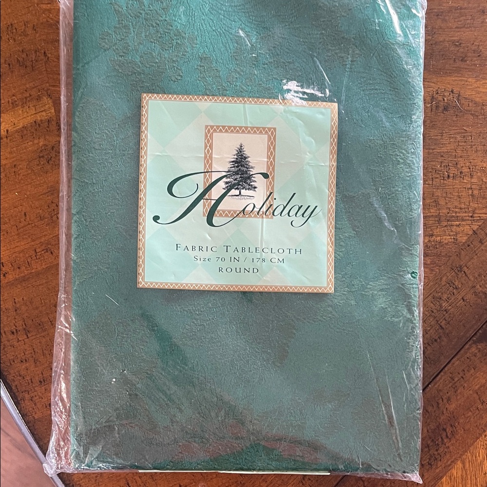 Green Holiday Fabric 70” Tablecloth